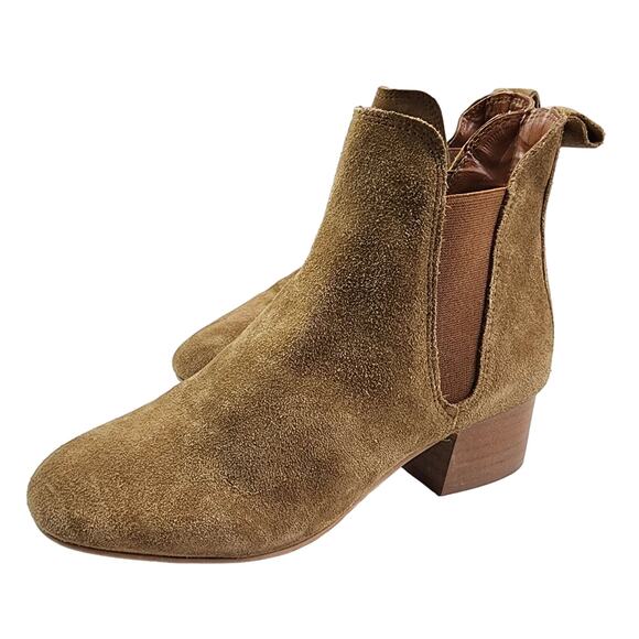 NEW Topshop Womens Barley Tan Suede Heeled Ankle Booties sz 39 (8.5 US) Chelsea - Picture 2 of 8